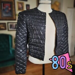 Vintage 1980s Michaele Vollbracht Sequin Padded Quilted Cropped Evening Jacket S